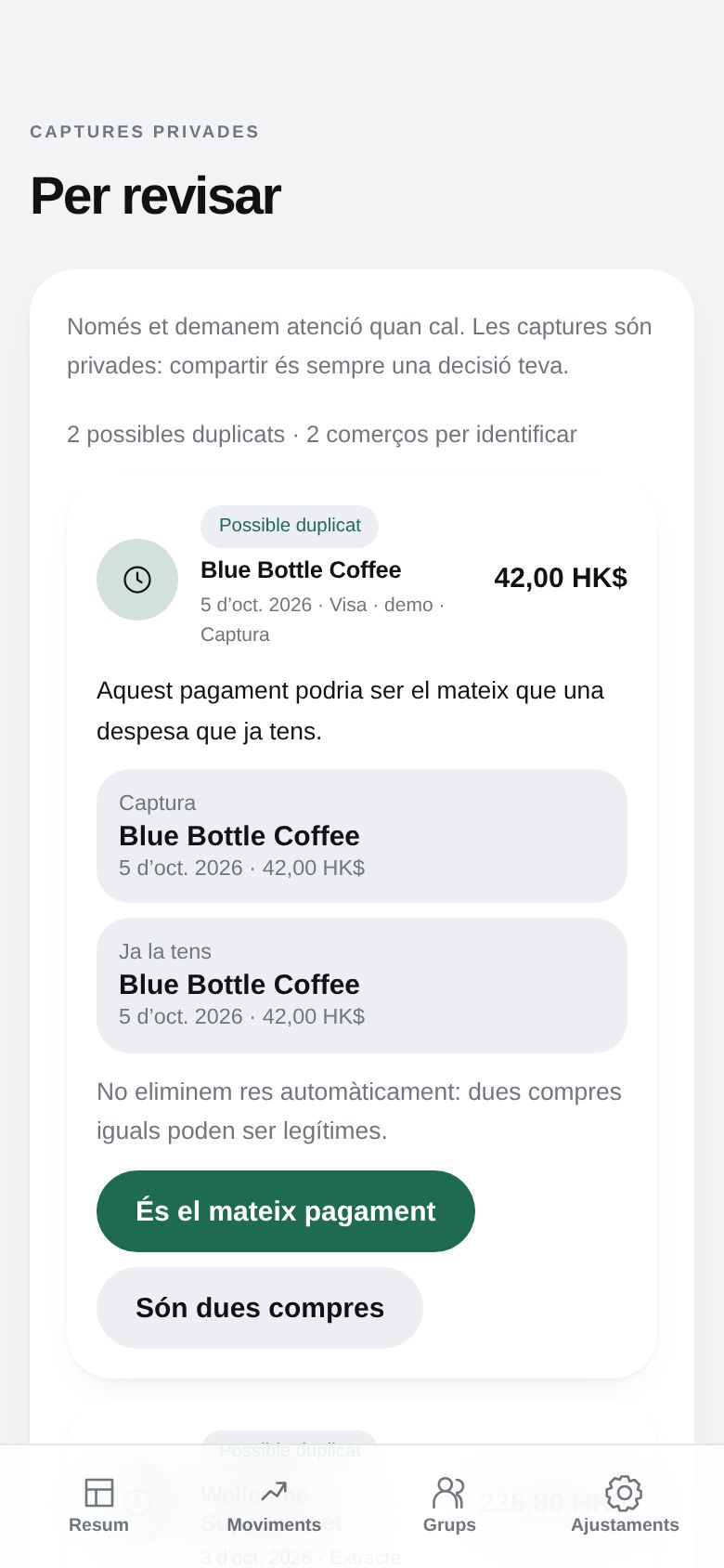 Safata Per revisar amb un possible duplicat